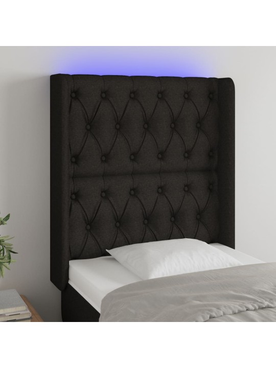 Čelo postele s LED černé 83 x 16 x 118/128 cm textil