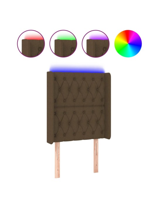 Čelo postele s led tmavě hnědé 83 x 16 x 118/128 cm textil