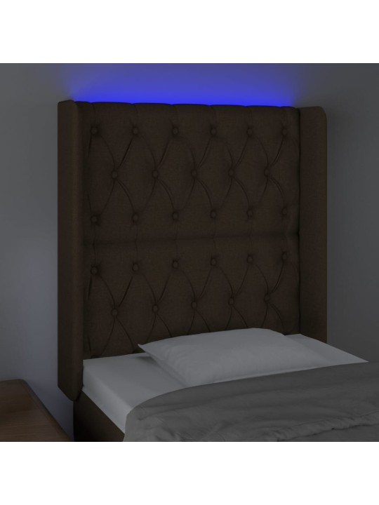 Čelo postele s led tmavě hnědé 83 x 16 x 118/128 cm textil