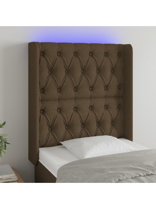 Čelo postele s led tmavě hnědé 83 x 16 x 118/128 cm textil