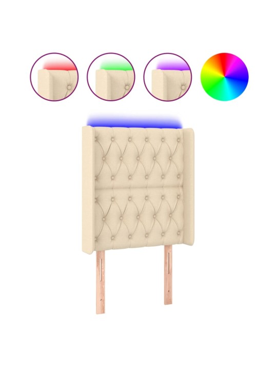 Čelo postele s LED krémové 83 x 16 x 118/128 cm textil