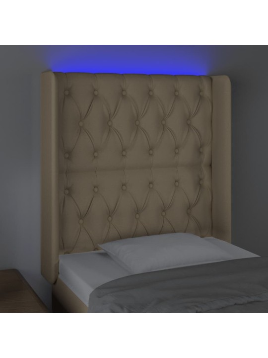 Čelo postele s LED krémové 83 x 16 x 118/128 cm textil