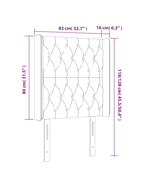 Čelo postele s LED krémové 83 x 16 x 118/128 cm textil