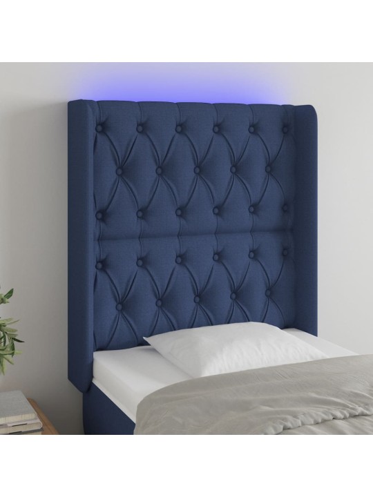Čelo postele s LED modré 83 x 16 x 118/128 cm textil