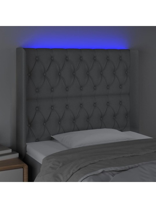Čelo postele s LED světle šedé 93x16x118/128 cm textil