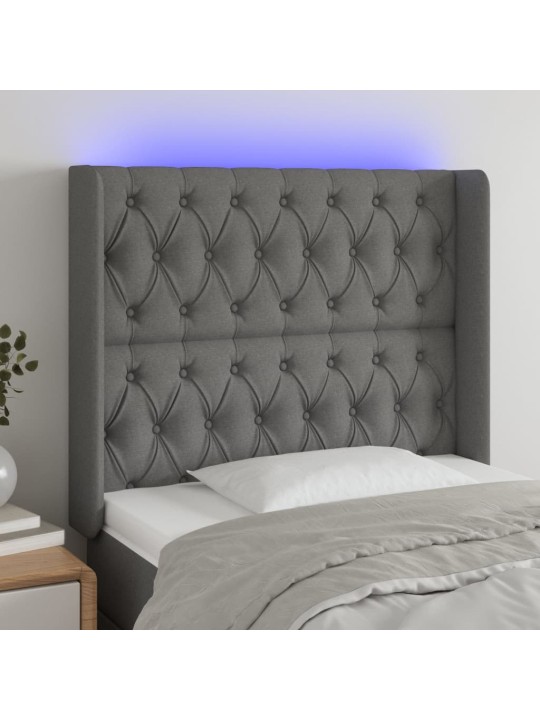 Čelo postele s LED tmavě šedé 93 x 16 x 118/128 cm textil