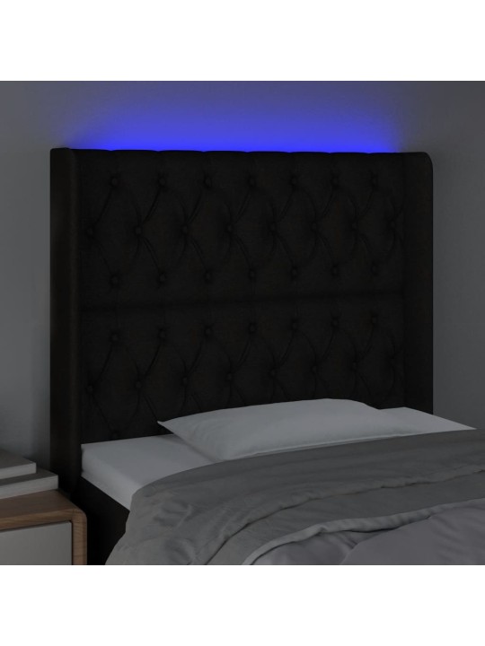 Čelo postele s LED černé 93 x 16 x 118/128 cm textil