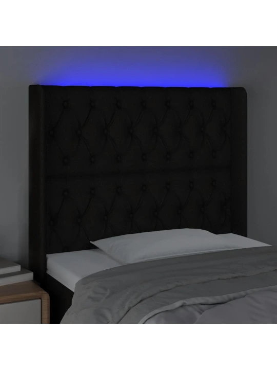 Čelo postele s LED černé 93 x 16 x 118/128 cm textil
