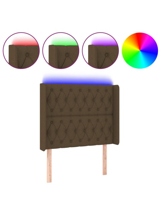 Čelo postele s led tmavě hnědé 93 x 16 x 118/128 cm textil