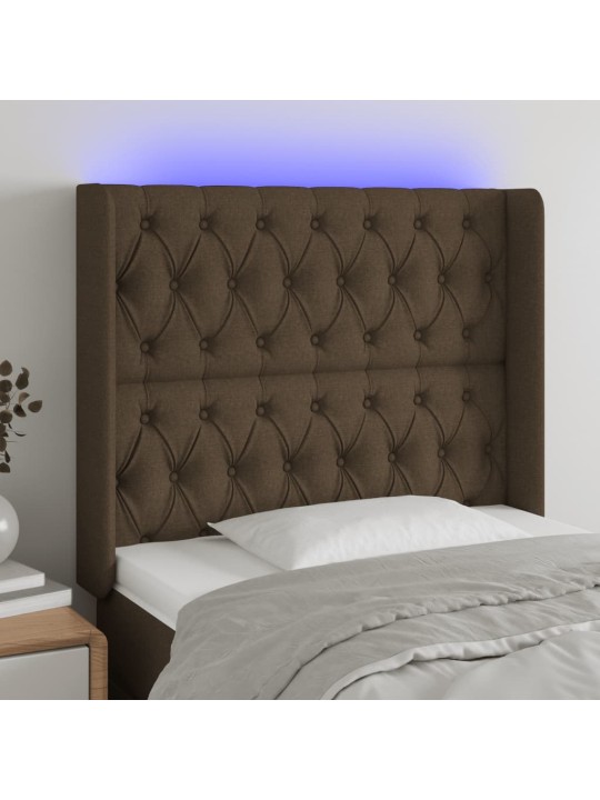 Čelo postele s led tmavě hnědé 93 x 16 x 118/128 cm textil