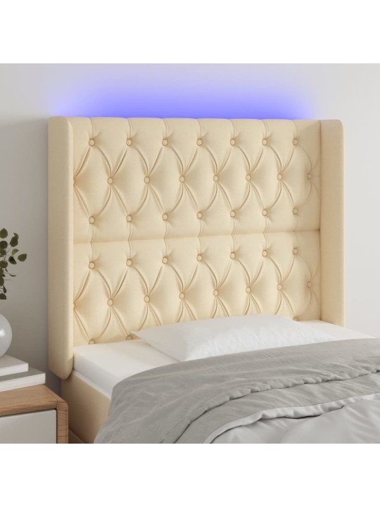 Čelo postele s LED krémové 93 x 16 x 118/128 cm textil