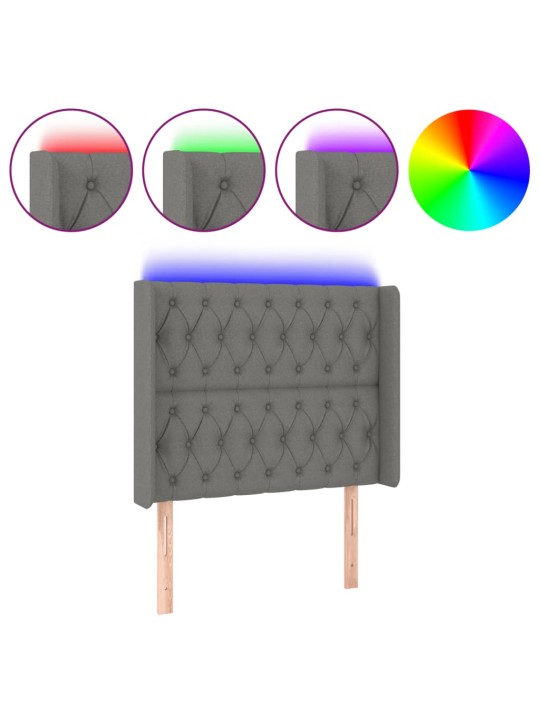 Čelo postele s LED tmavě šedé 103 x 16 x 118/128 cm textil