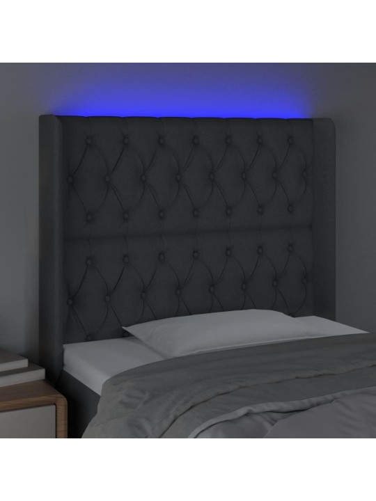 Čelo postele s LED tmavě šedé 103 x 16 x 118/128 cm textil