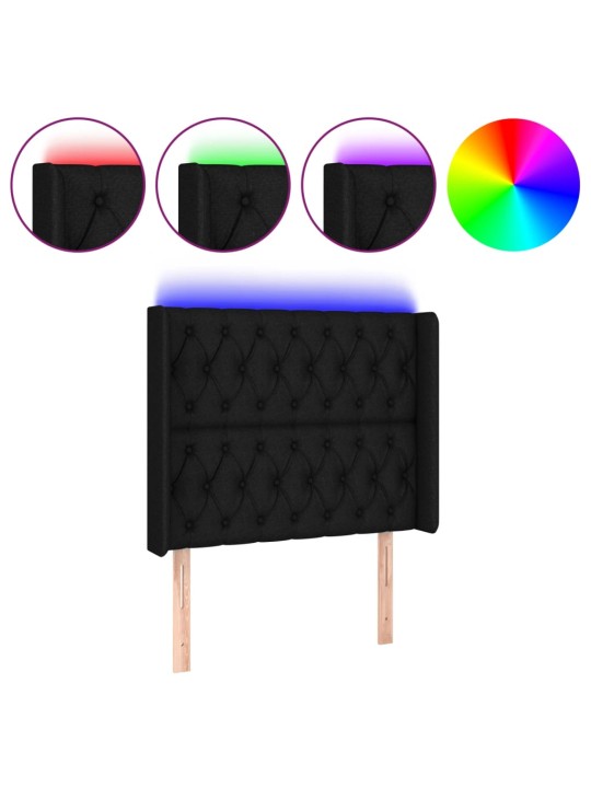 Čelo postele s LED černé 103 x 16 x 118/128 cm textil