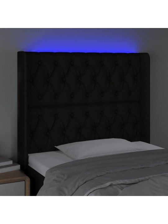 Čelo postele s LED černé 103 x 16 x 118/128 cm textil
