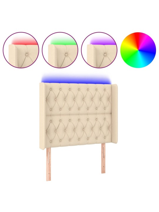 Čelo postele s LED krémové 103 x 16 x 118/128 cm textil
