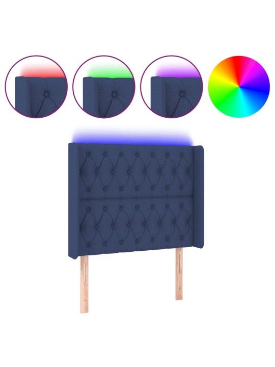 Čelo postele s LED modré 103 x 16 x 118/128 cm textil