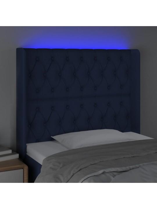 Čelo postele s LED modré 103 x 16 x 118/128 cm textil