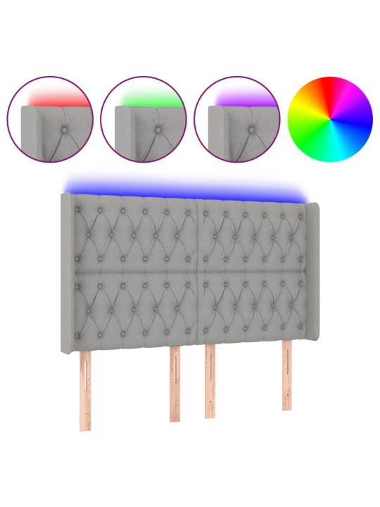 Čelo postele s LED světle šedé 147x16x118/128 cm textil