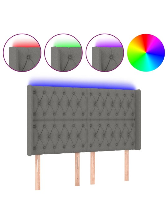 Čelo postele s LED tmavě šedé 147 x 16 x 118/128 cm textil