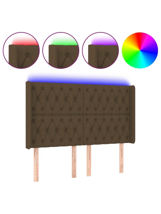 Čelo postele s LED tmavě hnědé 147 x 16 x 118/128 cm textil