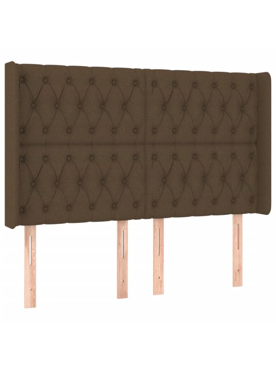 Čelo postele s LED tmavě hnědé 147 x 16 x 118/128 cm textil