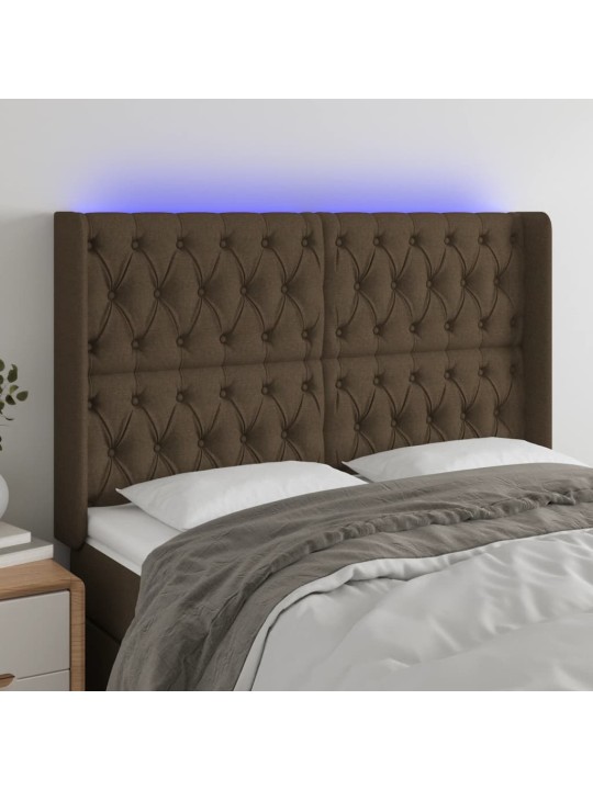 Čelo postele s LED tmavě hnědé 147 x 16 x 118/128 cm textil