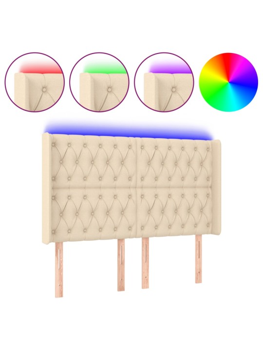 Čelo postele s led krémové 147 x 16 x 118/128 cm textil