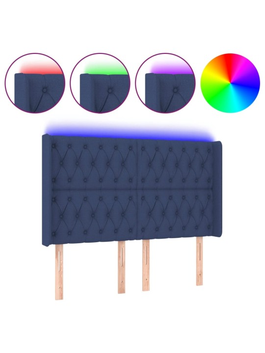 Čelo postele s led modré 147 x 16 x 118/128 cm textil