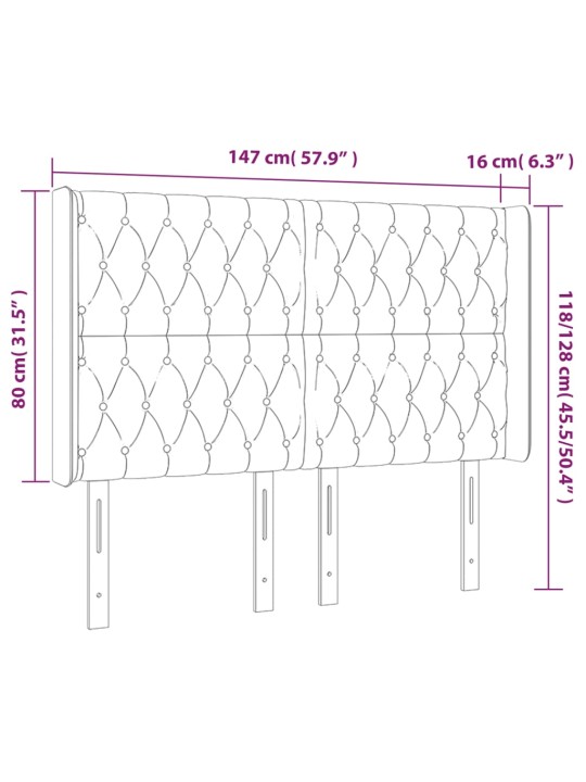 Čelo postele s led modré 147 x 16 x 118/128 cm textil