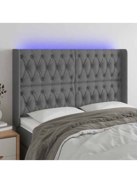 Čelo postele s LED tmavě šedé 163 x 16 x 118/128 cm textil