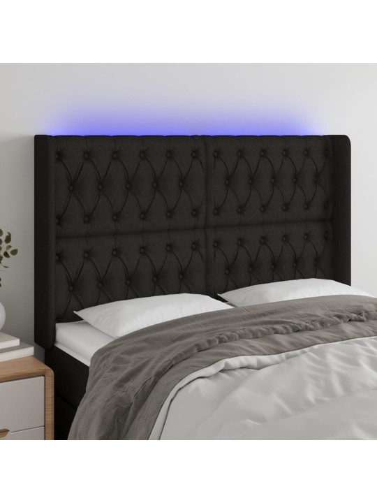 Čelo postele s LED černé 163 x 16 x 118/128 cm textil