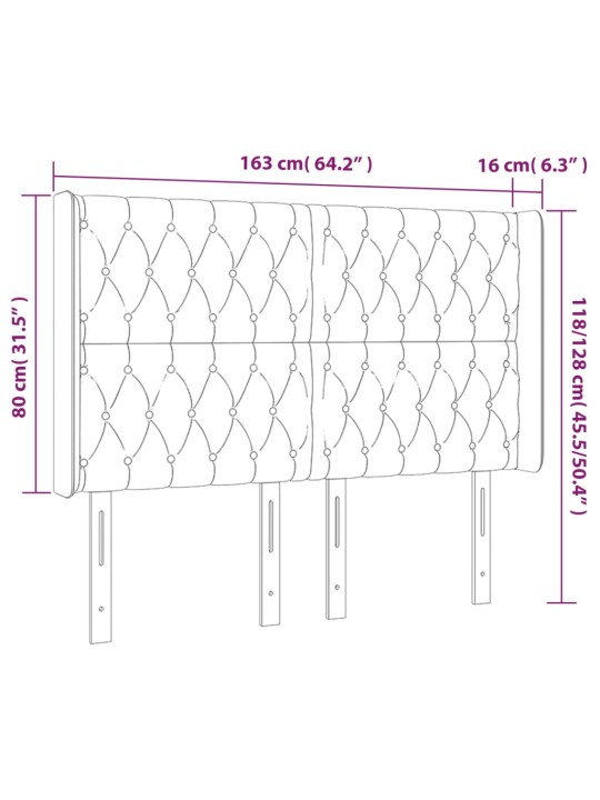 Čelo postele s led tmavě hnědé 163 x 16 x 118/128 cm textil