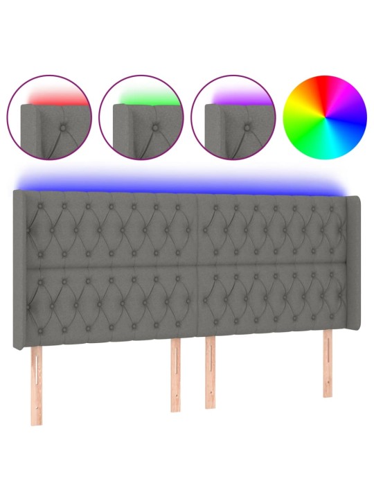 Čelo postele s LED tmavě šedé 183 x 16 x 118/128 cm textil
