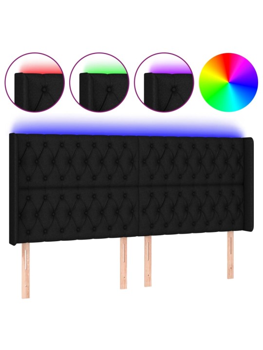 Čelo postele s LED černé 203 x 16 x 118/128 cm textil