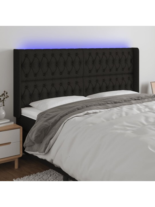 Čelo postele s LED černé 203 x 16 x 118/128 cm textil