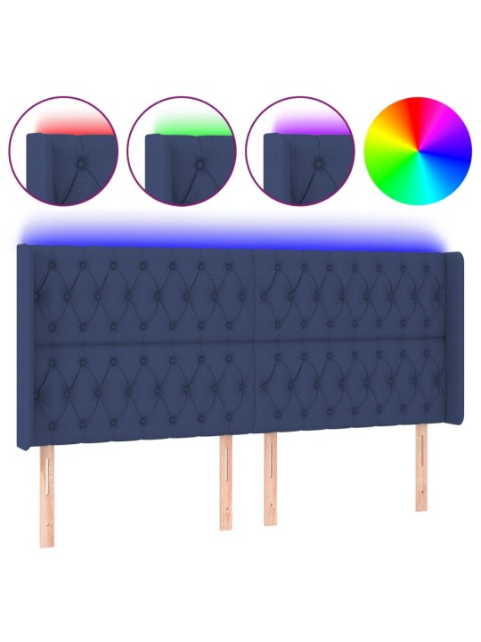 Čelo postele s LED modré 203 x 16 x 118/128 cm textil