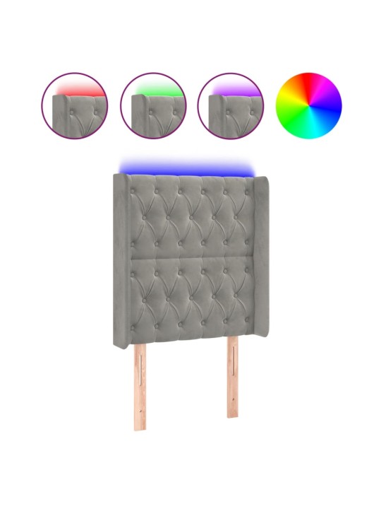 Čelo postele s LED světle šedé 83 x 16 x 118/128 cm samet