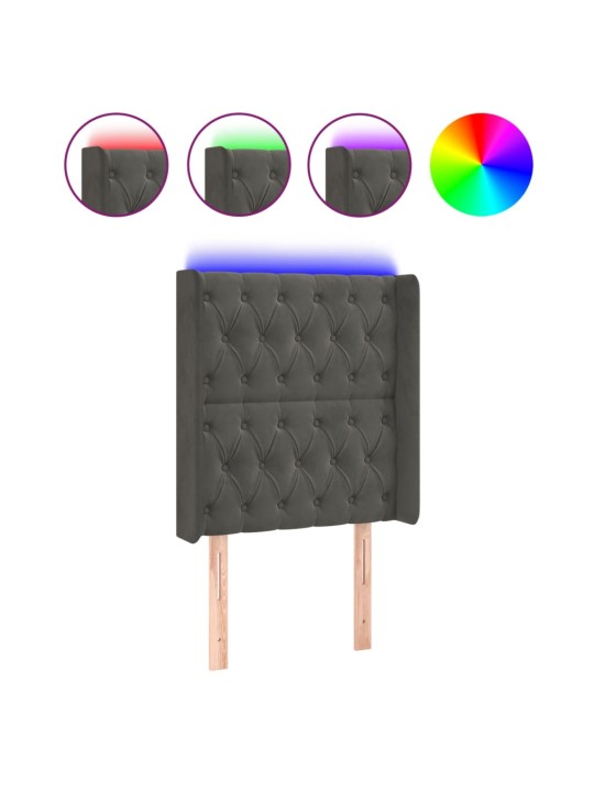 Čelo postele s LED tmavě šedé 83 x 16 x 118/128 cm samet