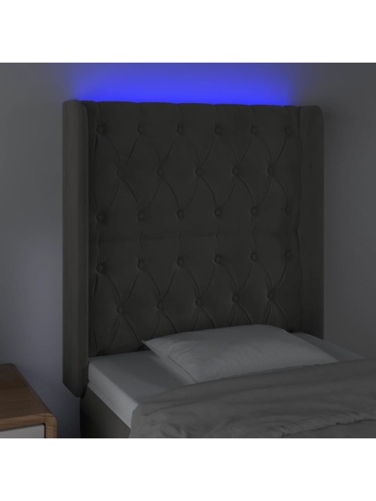 Čelo postele s LED tmavě šedé 83 x 16 x 118/128 cm samet