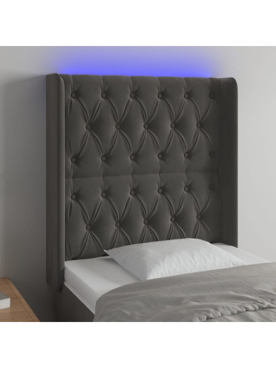 Čelo postele s LED tmavě šedé 83 x 16 x 118/128 cm samet
