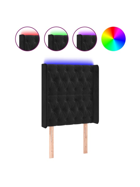 Čelo postele s led černé 83 x 16 x 118/128 cm samet