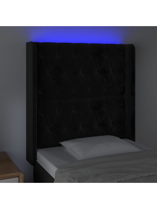 Čelo postele s led černé 83 x 16 x 118/128 cm samet