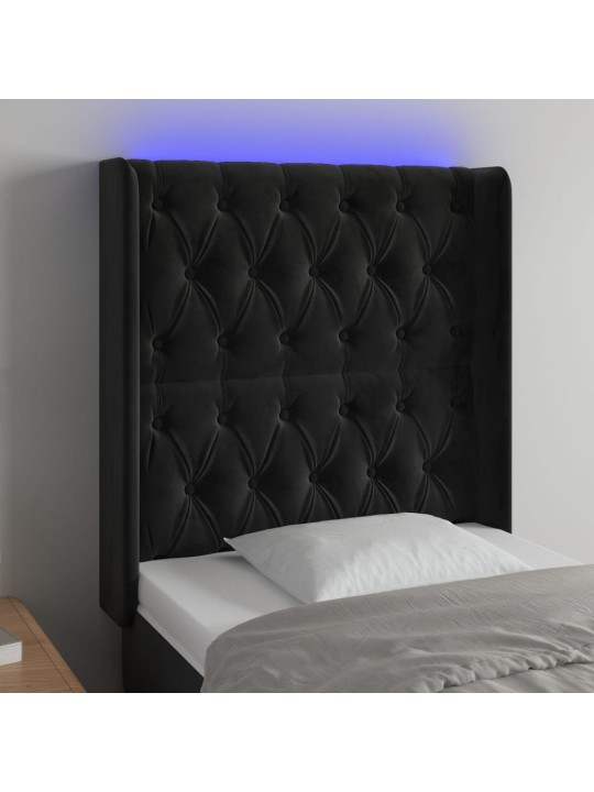 Čelo postele s led černé 83 x 16 x 118/128 cm samet