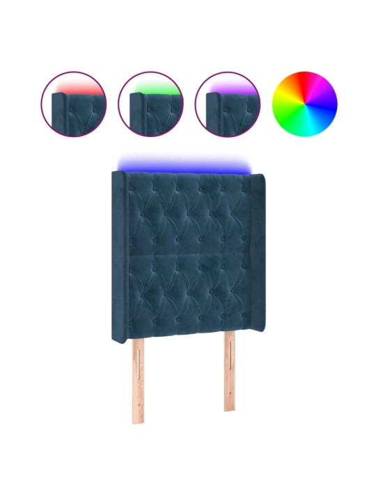 Čelo postele s led tmavě modré 83 x 16 x 118/128 cm samet