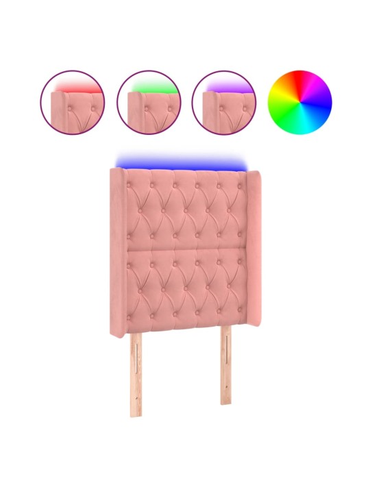 Čelo postele s led růžové 83 x 16 x 118/128 cm samet