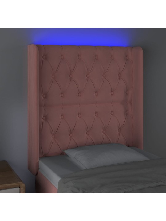 Čelo postele s led růžové 83 x 16 x 118/128 cm samet