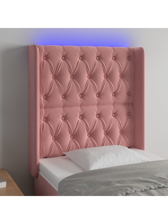 Čelo postele s led růžové 83 x 16 x 118/128 cm samet
