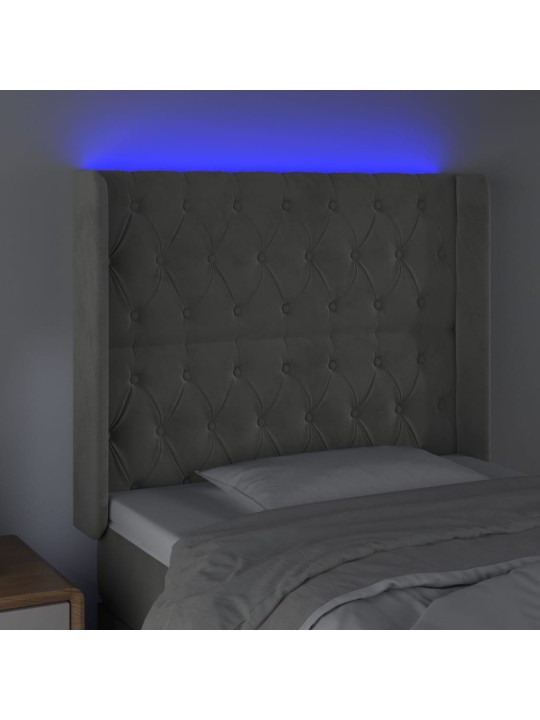 Čelo postele s LED světle šedé 93x16x118/128 cm samet