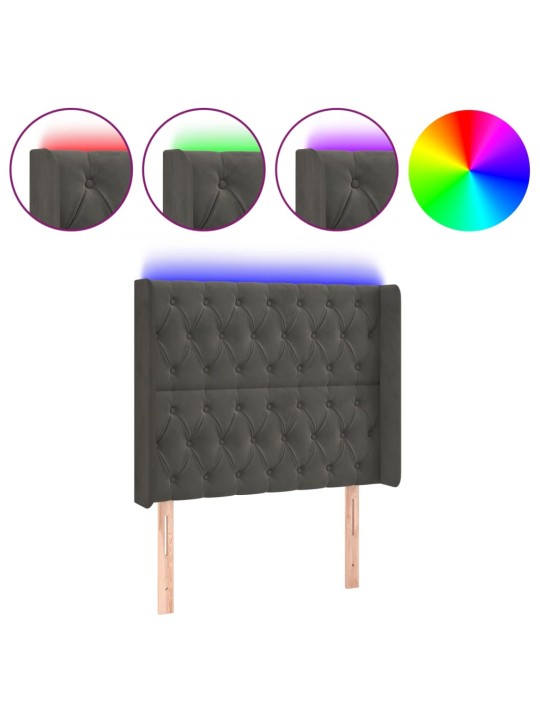 Čelo postele s LED tmavě šedé 93 x 16 x 118/128 cm samet